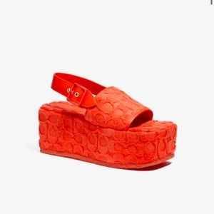 Coach Noelle Block Sandal In Coral Red